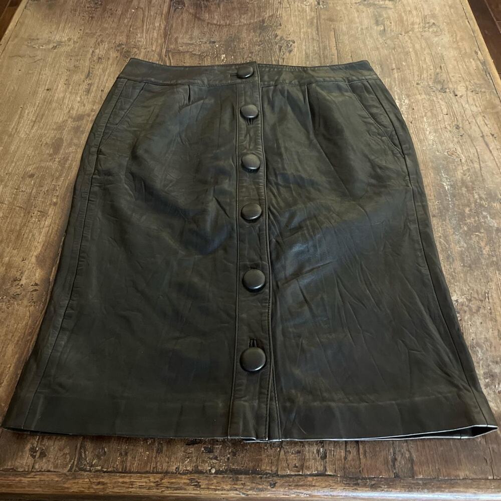 Joes brown leather button down midi skirt